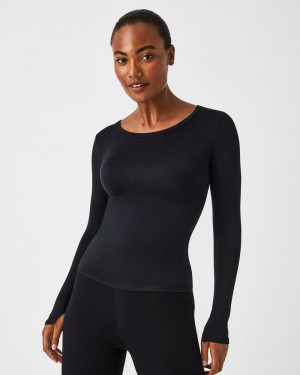 Spanx Better Base Long Sleeve Crew Blast Svarta | 809312VON