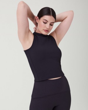 Spanx Contour Rib Mock Neck Linne Svarta | 175986ATJ