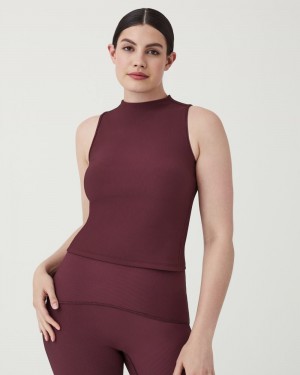 Spanx Contour Rib Mock Neck Linne Vinröda | 680134IKD