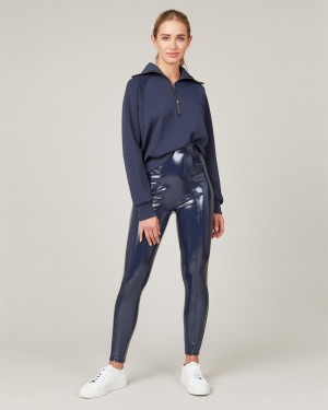 Spanx Faux Lack Läder Leggings Marinblå | 975023EUT