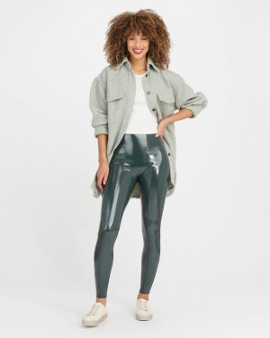 Spanx Faux Lack Läder Leggings Mörkgröna | 509874HUC