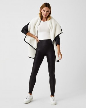 Spanx Faux Läder Fleece-Fodrade Leggings Svarta | 198706UVN