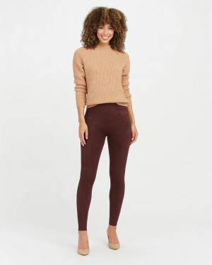 Spanx Faux Mocka Leggings Vinröda | 057486RLK