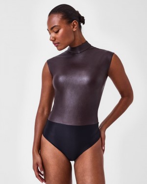 Spanx Läder-Like Mock Neck Body Rosa Choklad | 813576XIY