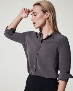 Spanx Low Maintenance Silk Button Down Blast Mörkgrå | 598014DXA