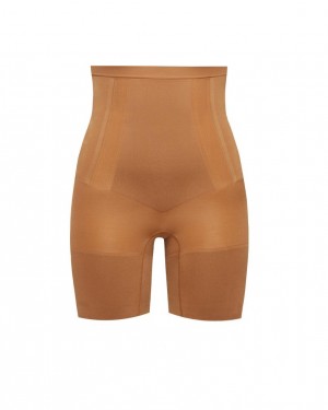 Spanx OnCore High-Waisted Mid-Thigh Shorts Beige | 802753QAF