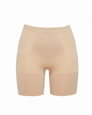 Spanx OnCore Mid-Thigh Shorts Beige | 087453RNT