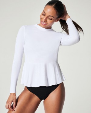 Spanx Pique Long Sleeve Swim Shirt Badkläder Vita | 471865XBU