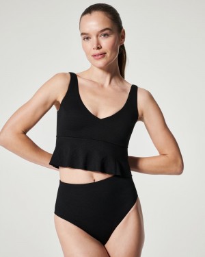 Spanx Pique Longline Flounce Swim Top Badkläder Svarta | 136758CGT