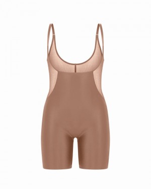 Spanx Shaping Satin Mesh Open-Bust Mid-Thigh Body Cafe Au Lait | 164302IBY
