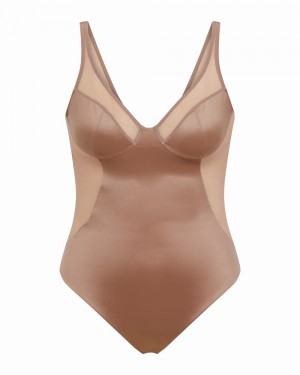 Spanx Shaping Satin Mesh String Body Cafe Au Lait | 458130HDG