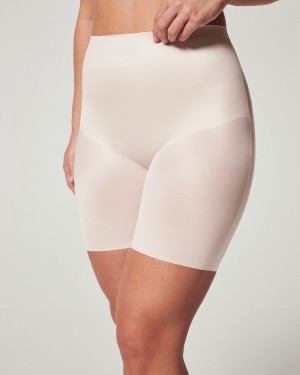 Spanx Shaping Satin Mid-thigh Shorts Beige | 187695HMV
