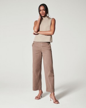 Spanx Stretch Twill Cropped Breda Leg Byxor Khaki | 263498UDV