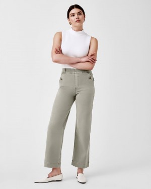 Spanx Stretch Twill Cropped Breda Leg Byxor Olivgröna | 839107PVF