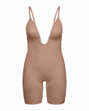 Spanx Suit Your Fancy Plunge Low-Back Mid-Thigh Body Cafe Au Lait | 473086QLK