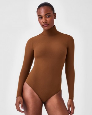 Spanx Suit Yourself Räfflad Long Sleeve Turtleneck Body Bruna | 241837ORX