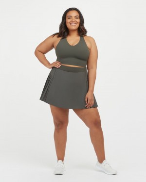 Spanx The Get Moving Plisserad, 14" Skorts Olivgröna | 234790UJI