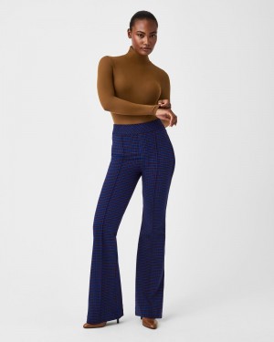 Spanx The Perfect Pant, Hi-Rise Flare in Houndstooth Jacquard Byxor Blå Bruna | 075168BAP