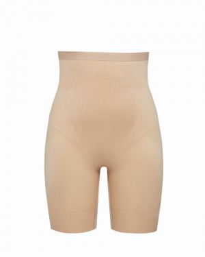 Spanx Thinstincts® 2.0 High-Waisted Mid-Thigh Shorts Beige | 490587DJI